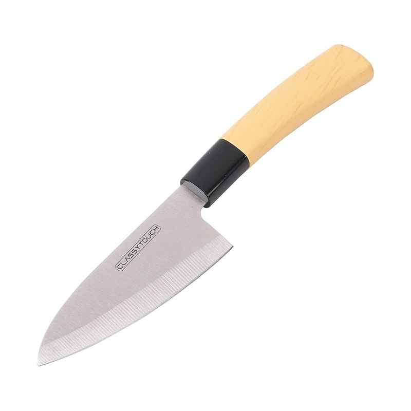 Classy Touch Stainless Steel 23 CM Chef Knife with Wood Textured ABS Plastic Handle | Cream