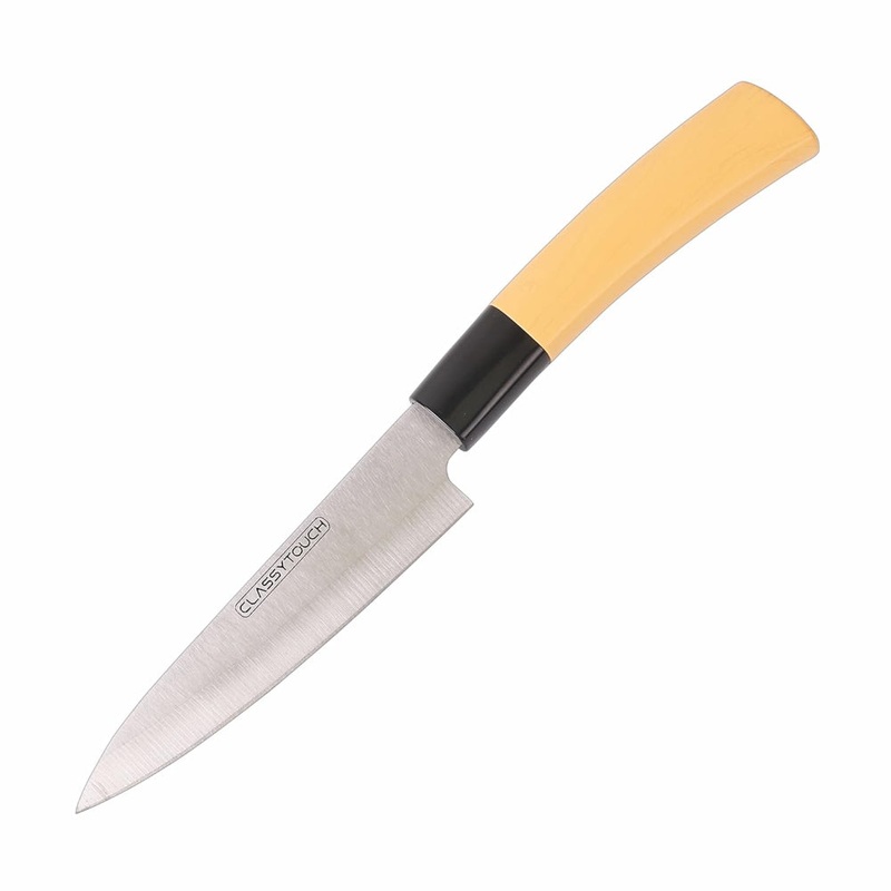 Classy Touch Stainless Steel Chef Knife with Wood Textured ABS Plastic Handle | Cream