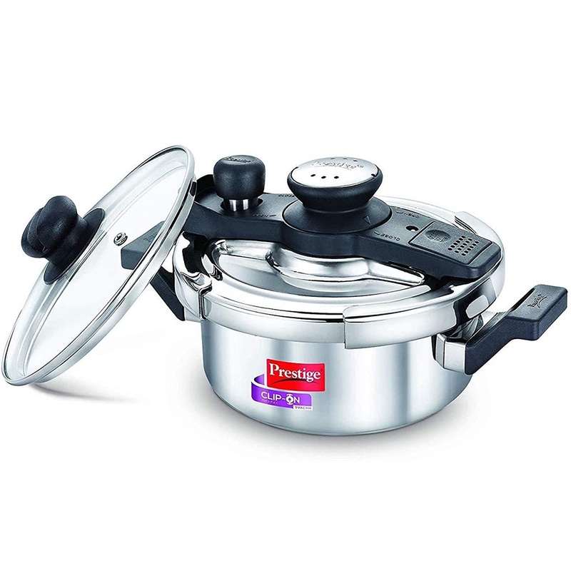 Prestige Clip-on Mini Svachh Stainless Steel Pressure Cookers with Glass Lid