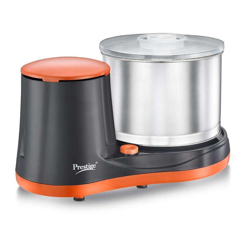 Prestige PWG 07 200 Watts 2 Litre Wet Grinder with Atta Kneader and Coconut Scrapper Attachments | Black & Orange