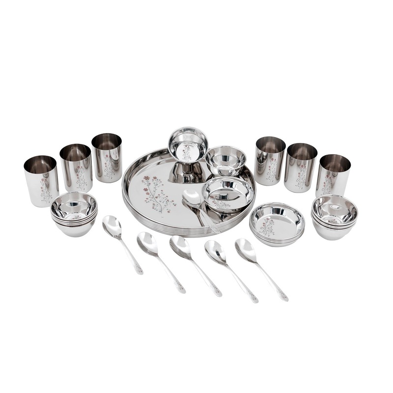 Softel 22 Gauge Set of 36 Pcs Dulhan/Kanyadan/Dinner Set Contain 14Inch Begi (Plate), Color Floral Design Ideal Gift Or Personal Use