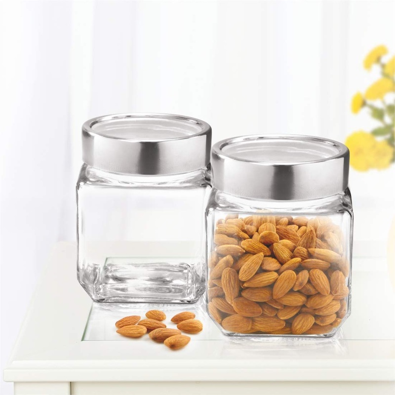 Treo Cube Storage Glass Jar, Set of 2, 580 ml, Transparent