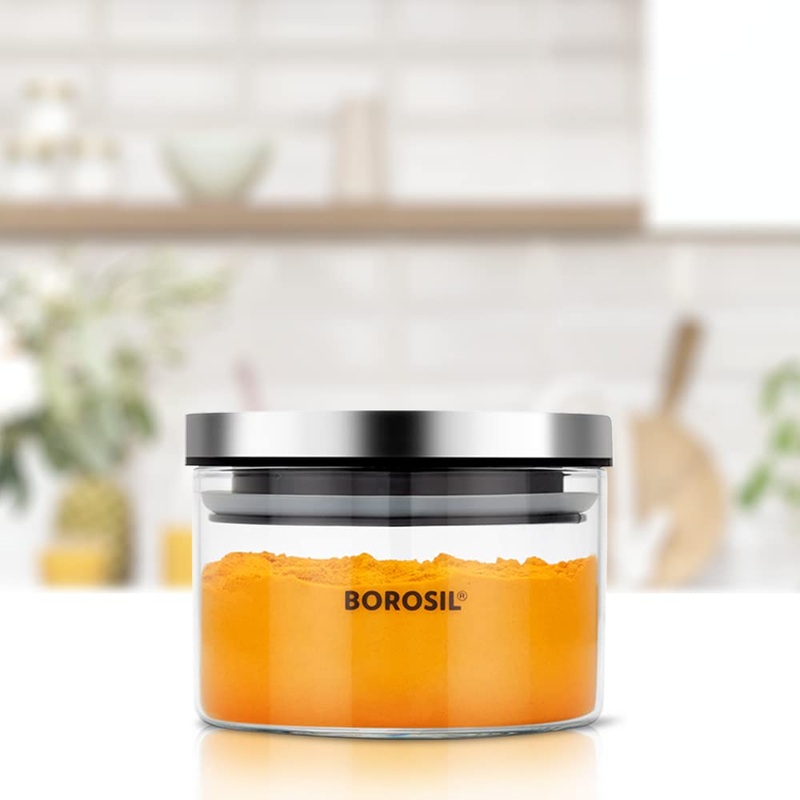 Borosil Classic Glass Storage Jar with Stainless Steel Lid | Transparent | 1 Pc