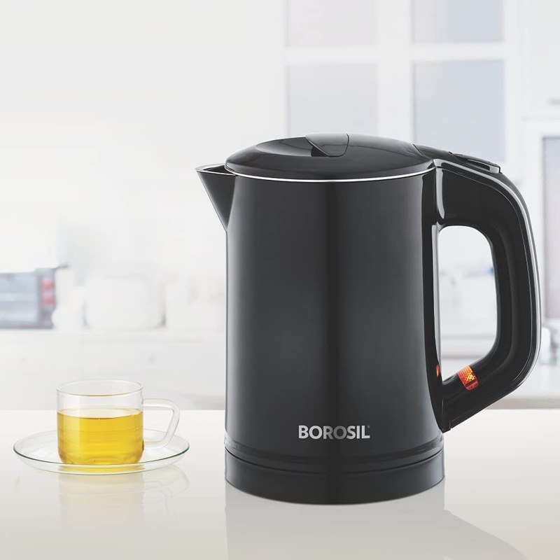 Borosil Eva 0.6 Ltr Cooltouch Stainless Steel Kettle | Black
