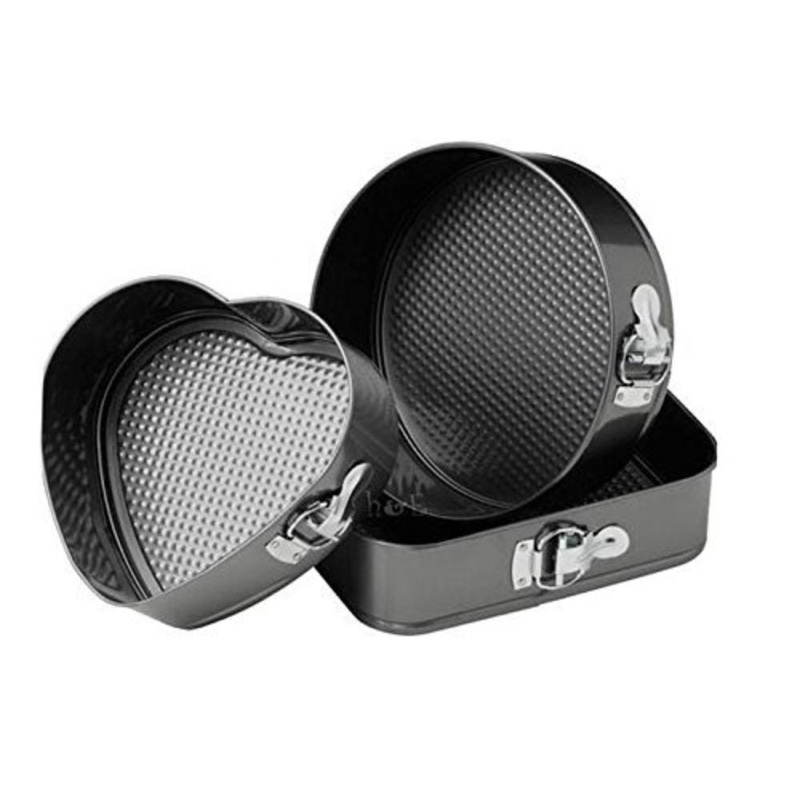 Metal Cake Mould Pan Set with Detachable base | Black | Set of 3 Pcs