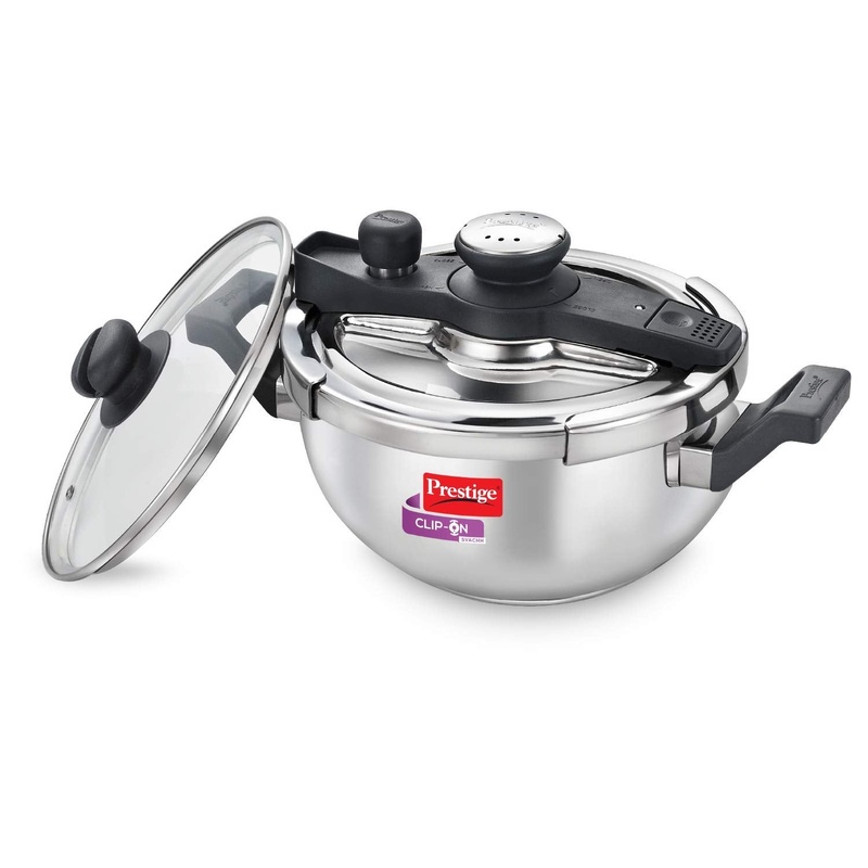 Prestige Clip-on Svachh Stainless Steel Pressure Kadai Cooker 3.5 Liter with Glass Lid