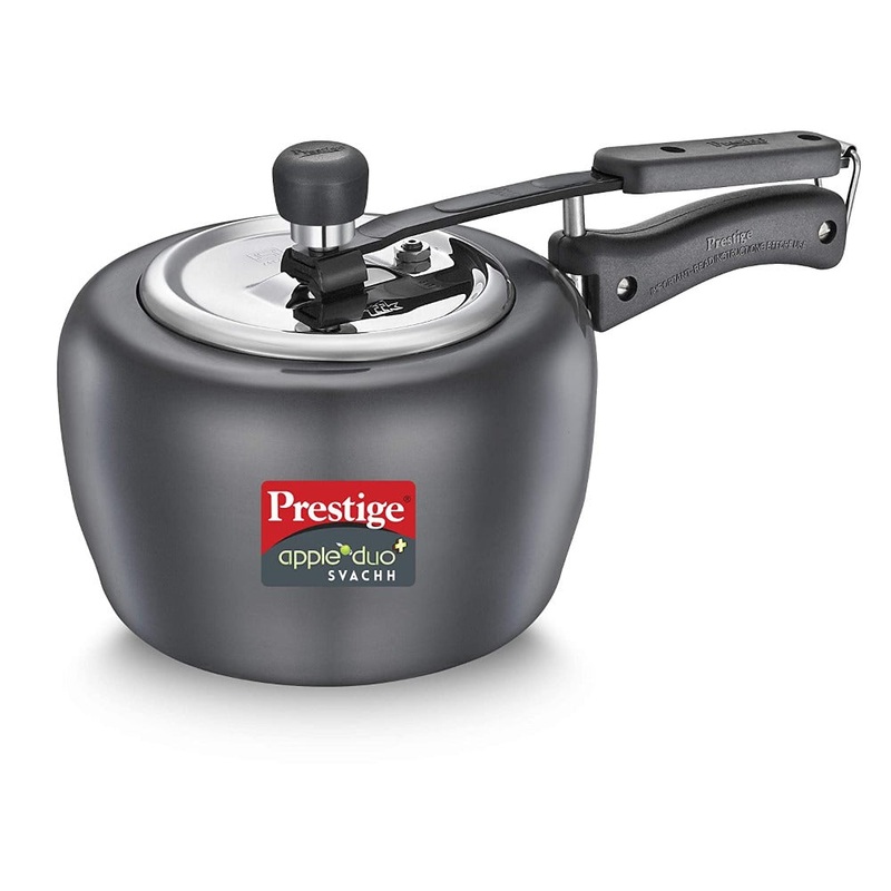 Prestige Svachh Apple Duo Plus Hard Anodized Pressure Cooker | Gas & Induction Compatible | Black