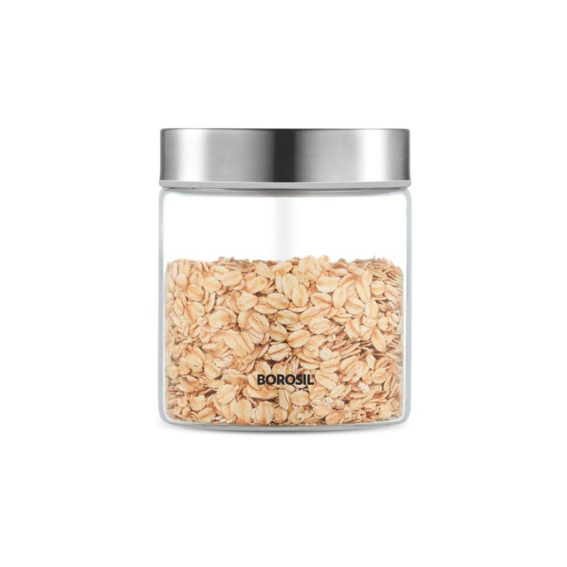 Borosil Endura Storage Glass Jar with SS Lid | Air-Tight Storage Containers For Kitchen | Transparent | 1 Pc