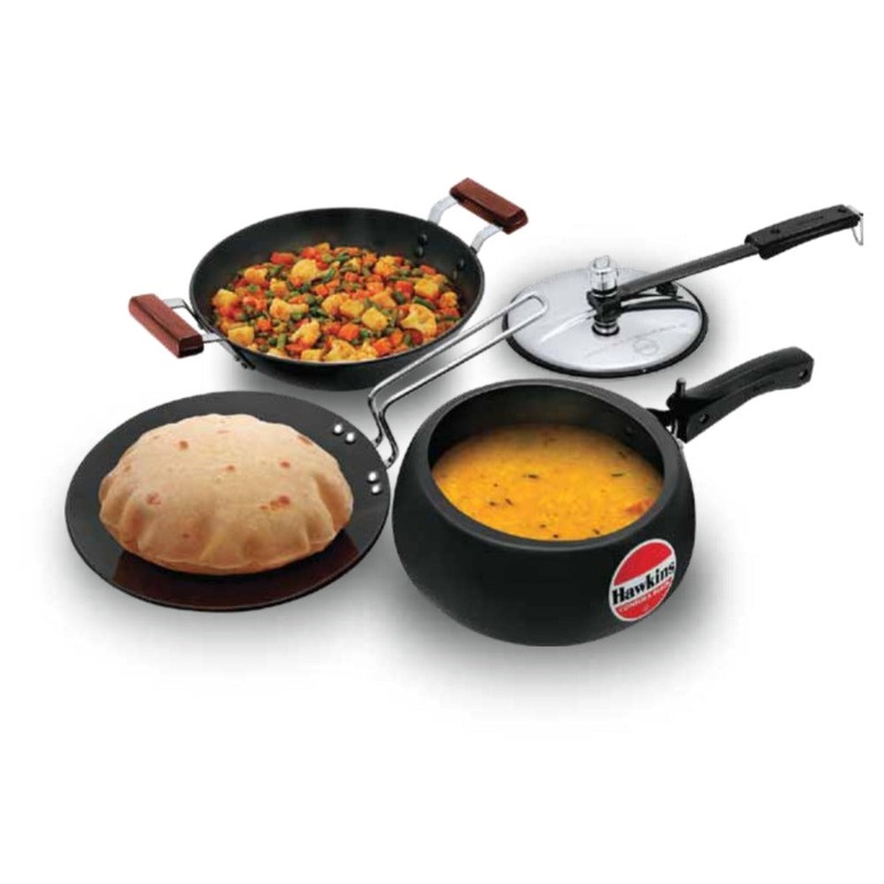 Hawkins Hard Anodised Triniti Kitchen Set - PCWSET1 | Black | Set of 3 Pcs