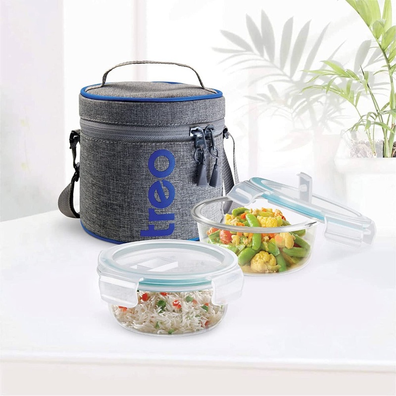 Treo All Fresh 380 ML Borosilicate Glass Round Container Tiffin Box with Cover | Transparent