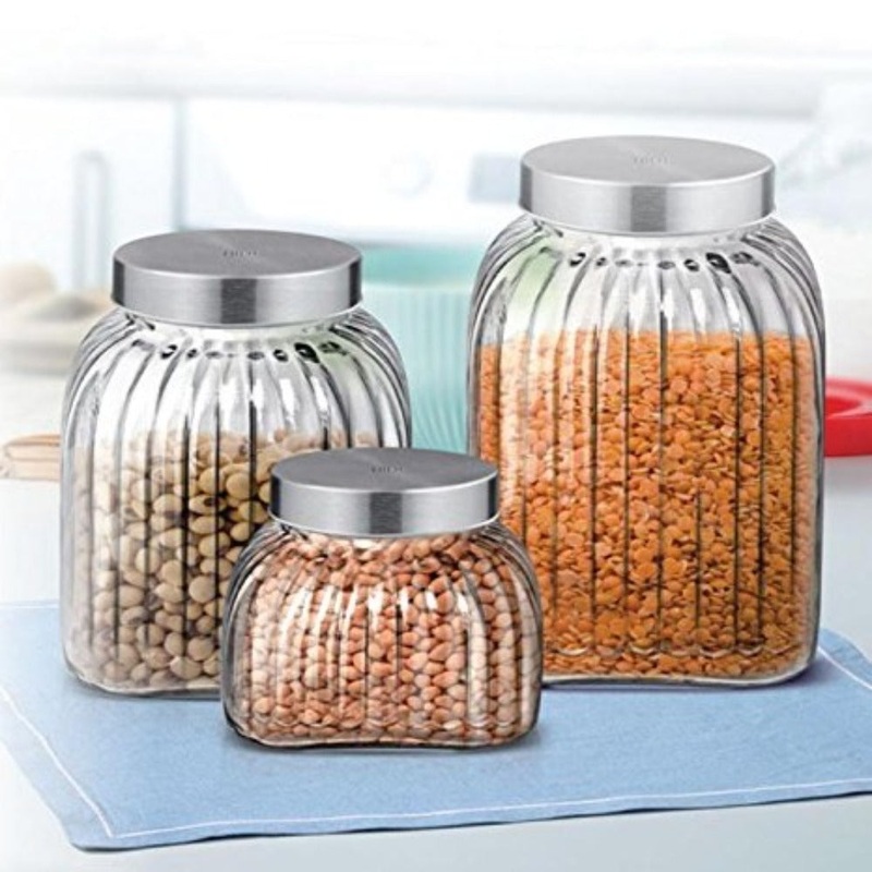 Treo Bruno Glass Storage Jar with Metallic Lid | Transparent | 1 Pc