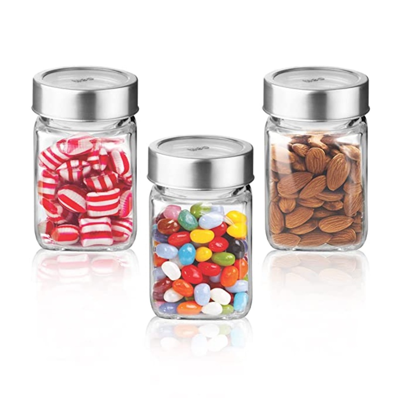 Treo Cube 310 ML Storage Glass Jar | Set of 3 and 6 Pcs