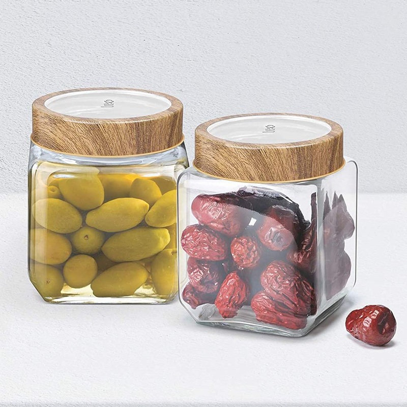 Treo Woody Cube 580 ML Storage Glass Jar | Set of 2 and 3 Pcs