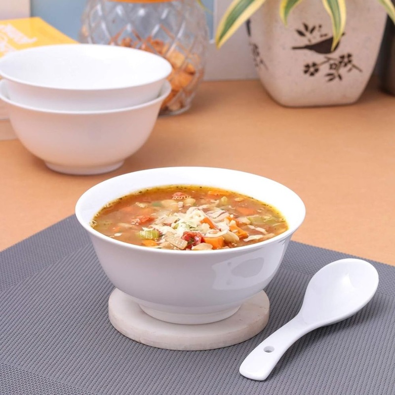 Clay Craft Ceramic Multipurpose Asian Bowl Set | White | Set of 3 Pcs