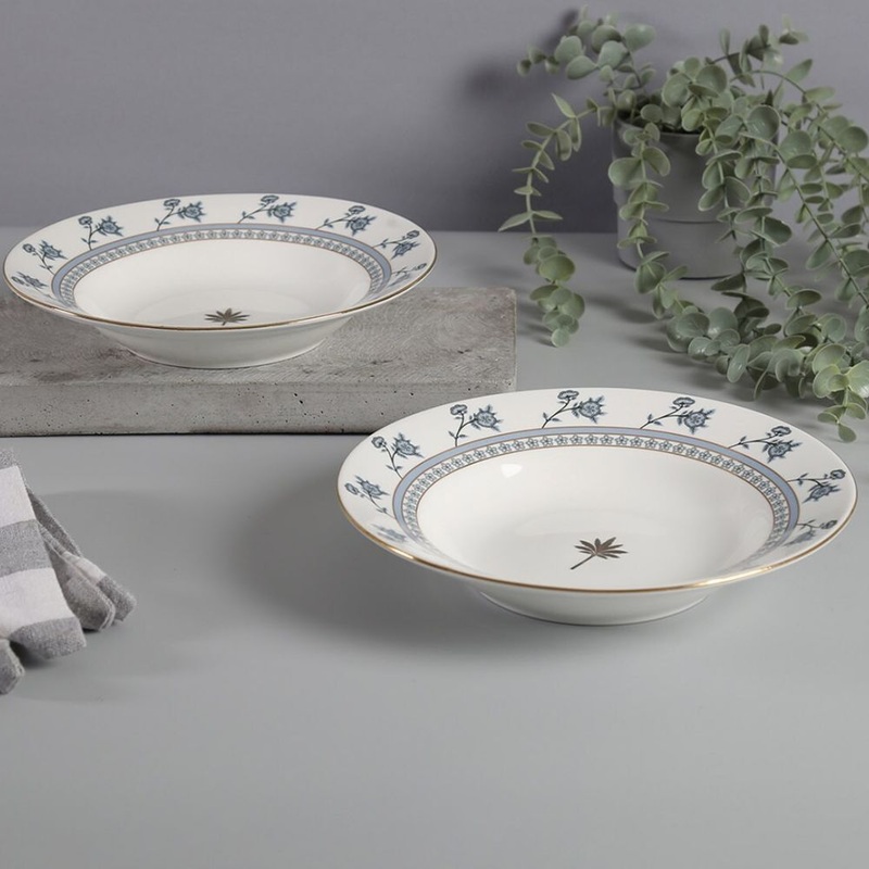 India Circus Gardenia Dreams Pasta Plate Set | Premium 22K Liquid Gold | Set of 2 Pcs