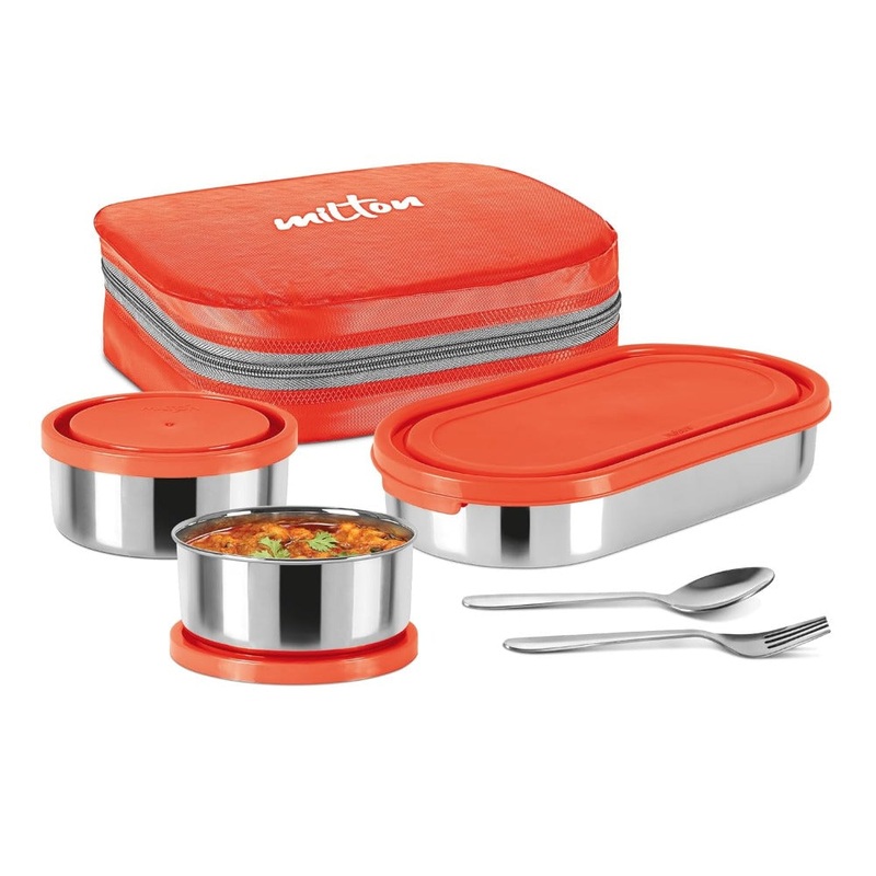 Milton Cubite Stainless Steel Tiffin with 3 Containers | Food Grade | Light Weight