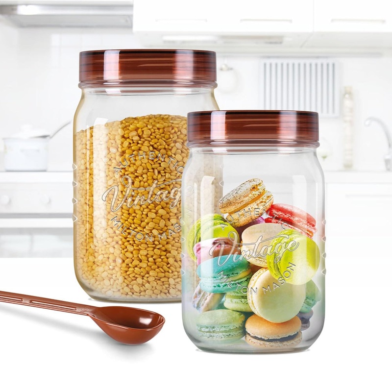 Milton Vintage 1500 ML Airtight Storage Jars with Spoons | Transparent | Set of 2 Pcs