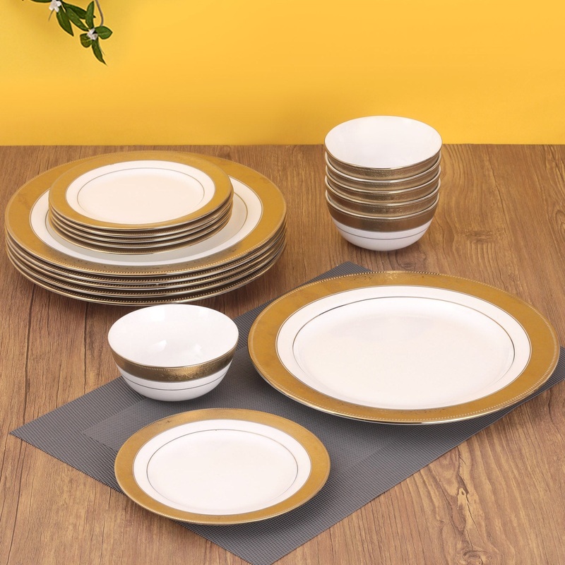 New Georgian Dinner Set of 18 Pieces, Enchanting Gold Ebony (E667)
