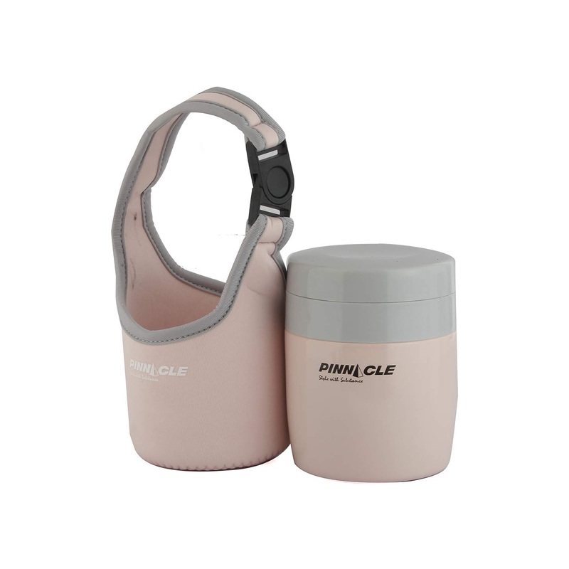 Pinnacle Pandora Stainless Steel Vacuum Lunch Box Container with Bag | 380 ML | Pink | Light Blue