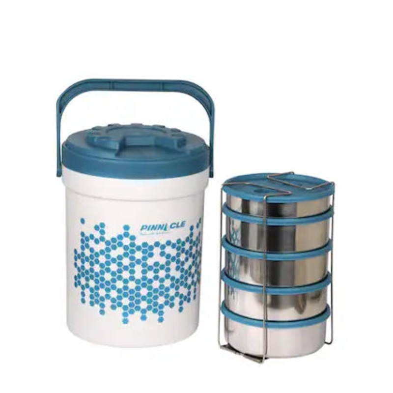 Pinnacle Picnic Treat Estilo 6 Stainless Steel Tiffin Box | Steel Lunch Box | Tiffin Box for Office for Men & Women | Insulated Lunch Box | Leak Proof | Lunch Box for Kids | Set of 6 pcs