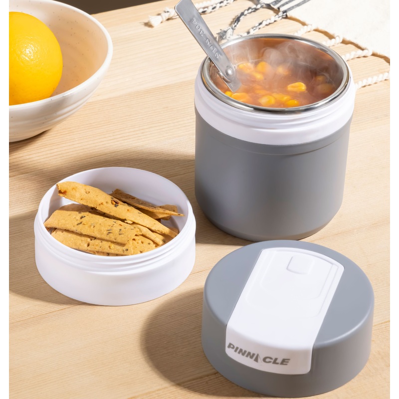 Pinnacle Pogo Matt Premium Stainless Steel Insulated Lunch Pot with  Dual Compartment and Folding Spoon | 600 ML