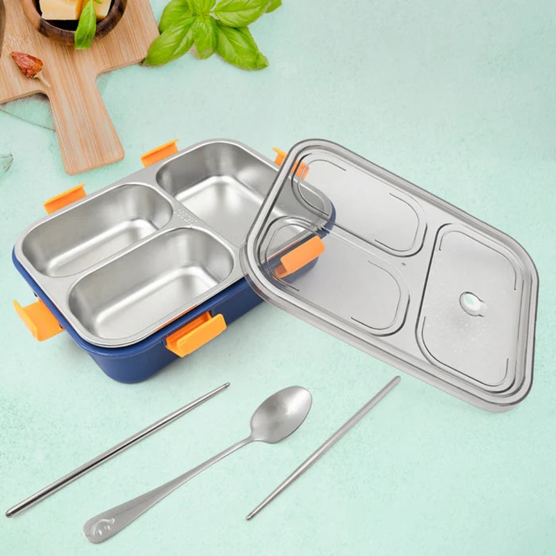 SS Lunch Box Bento Box | For Kids, Tiffin Box, Lunch Box, Insulated Lunch Box, with Spoon, for School, Lunch Box, Lunch Box for School & Office with a Spoon and a Pair of Chopsticks Women and Men, Girls, School Office | 1 Set
