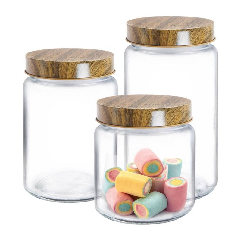 Treo Borosilicate Round Storage Jar with Wooden Lid | Transparent | 1 Pc