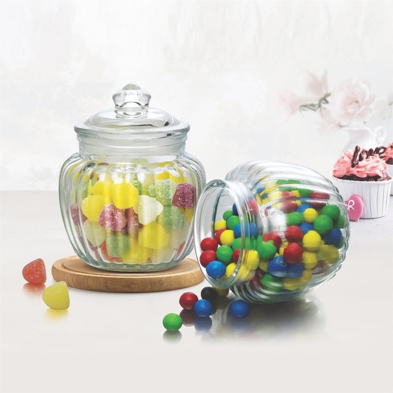 Treo Pot Jar with Glass Lid 670 ML Storage Jar | Transparent | Set of 2 Pcs