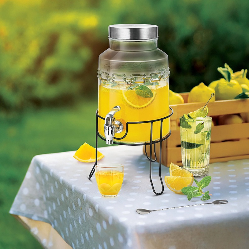 Treo Tropica Dispensing Jar With Steel Tap and Iron Stand | Glass | Transparent | 1 Pc