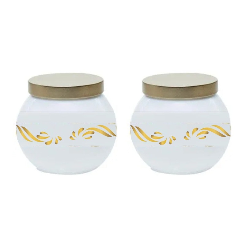 Yera Eva 880 ML Glass Storage Jar with Metallic Lid | Set of 2 Pcs