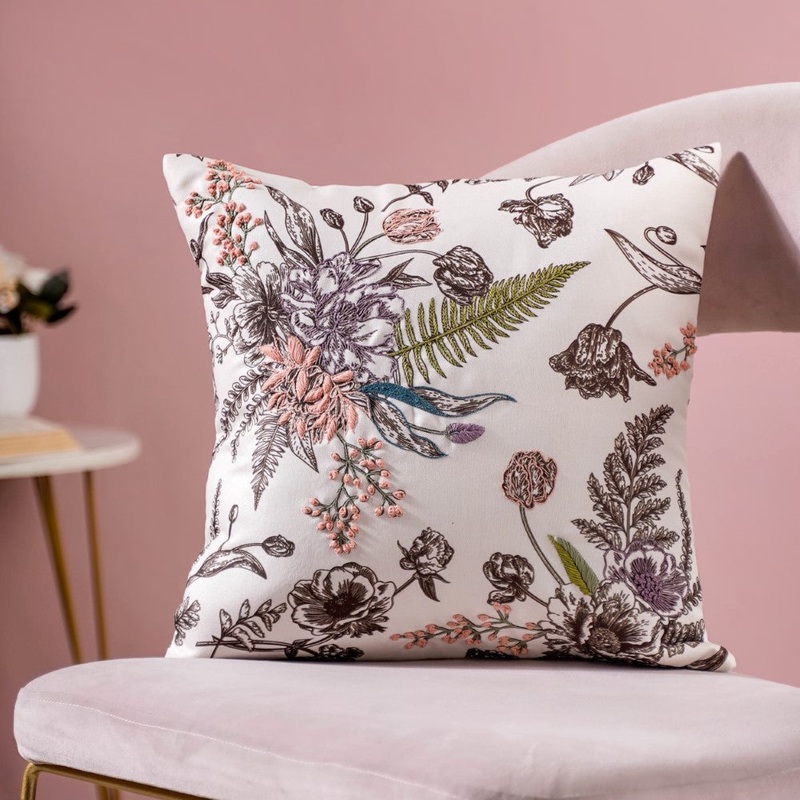 Bouquet Cushion Cover With Hand Embroidery 16 x 16 Inch