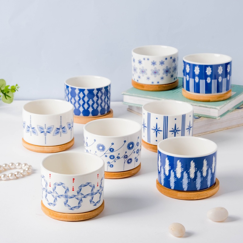 Leafy Landscape Ceramic Planter Set With Coaster Set Of 8