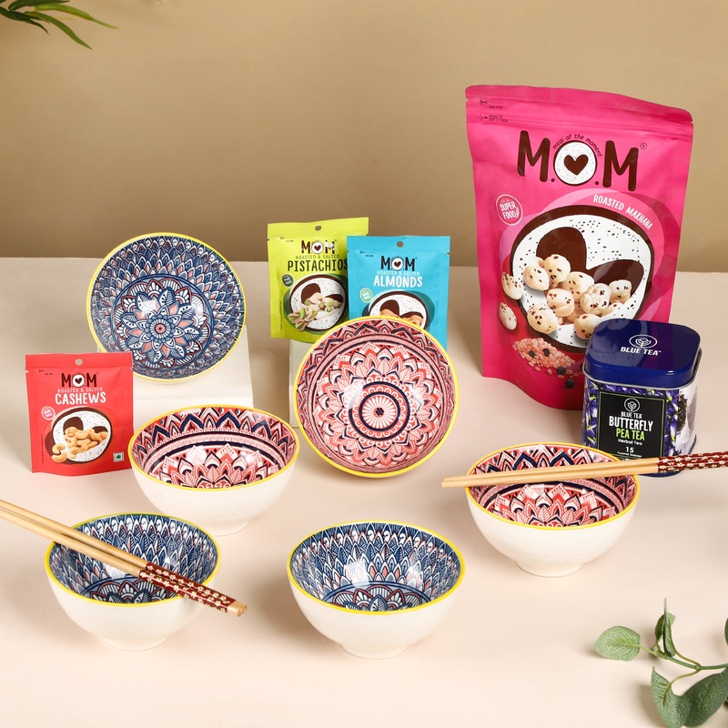 Mandala Snack Bowls And Chopsticks Gift Hamper Set of 6