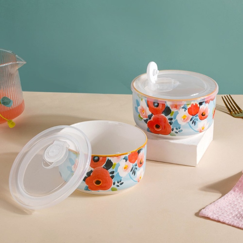 Meadow Muse Ceramic Lunch Box Blue 550 ml Set Of 2