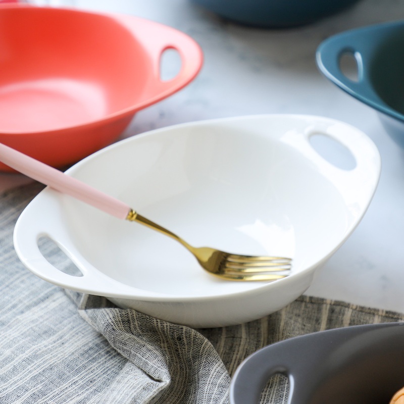 Modern Serving Bowl With Handle White Small