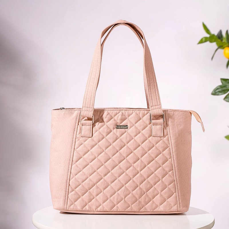 Pink Canvas Quilted Tote Bag