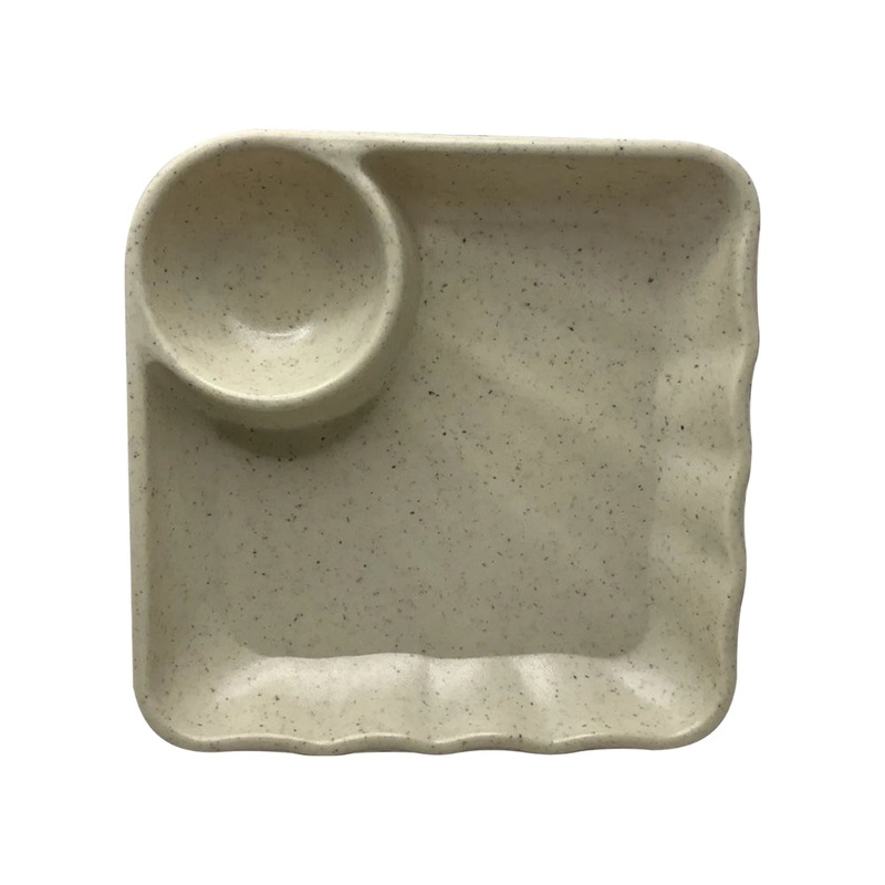 Terraware 6 Inch Square Chip & Dip Matt Finish Snack Plate | Cream | 1 Pc