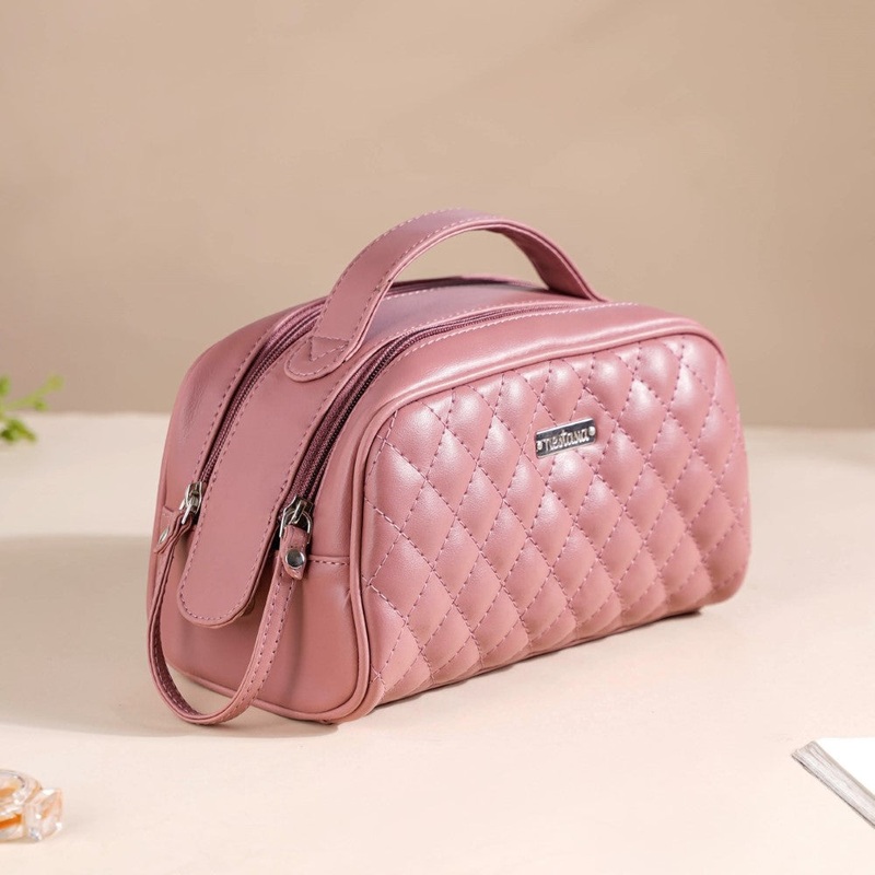 Travel And Makeup Pouch With Double Zip Pink