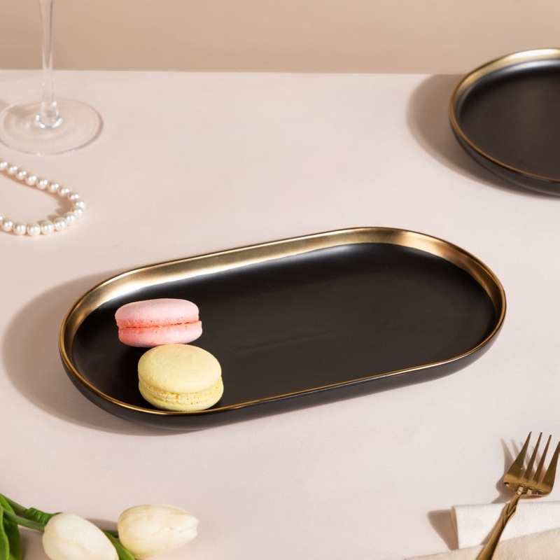 VERA Ceramic Long Plate Black 12 Inch
