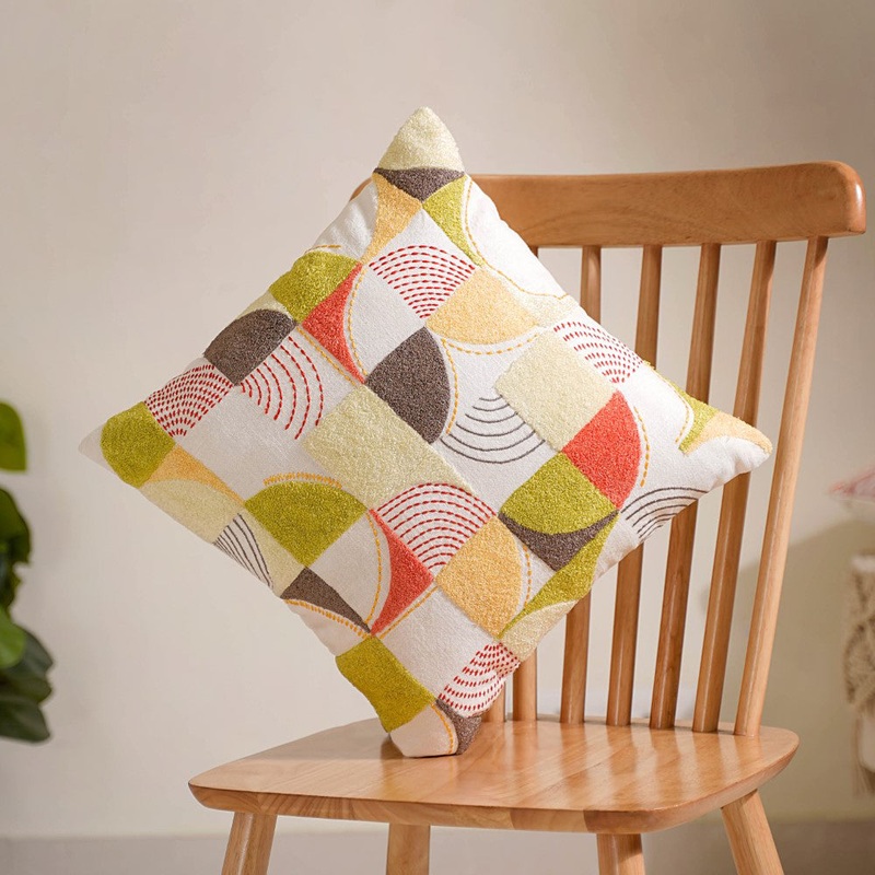 Abstract Embroidered Tufted Cushion Cover 16x16 Inch