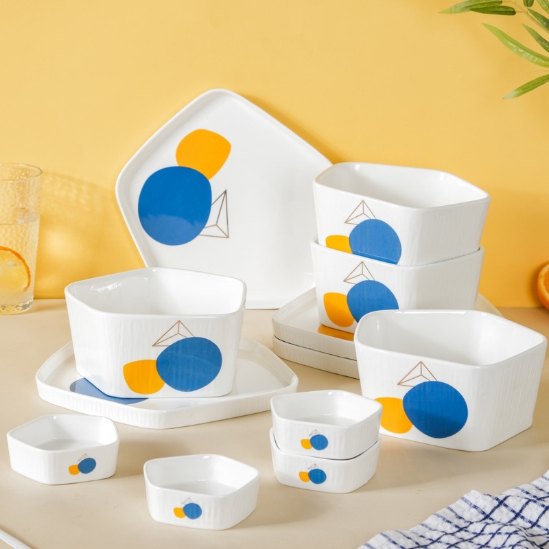 Abstract Patterned Pentagon 12 Piece Dinner Set For 4