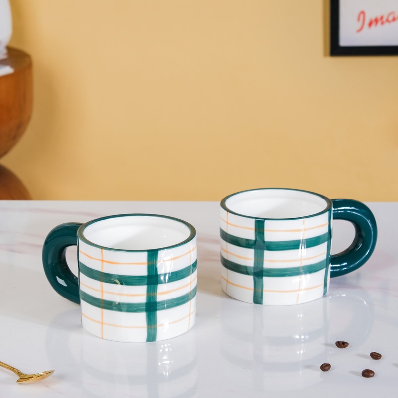 Artsy Ceramic Cup For Coffee Green Set of 2 330ml