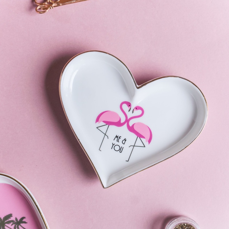 Heart Flamingos Ceramic Trinket Dish