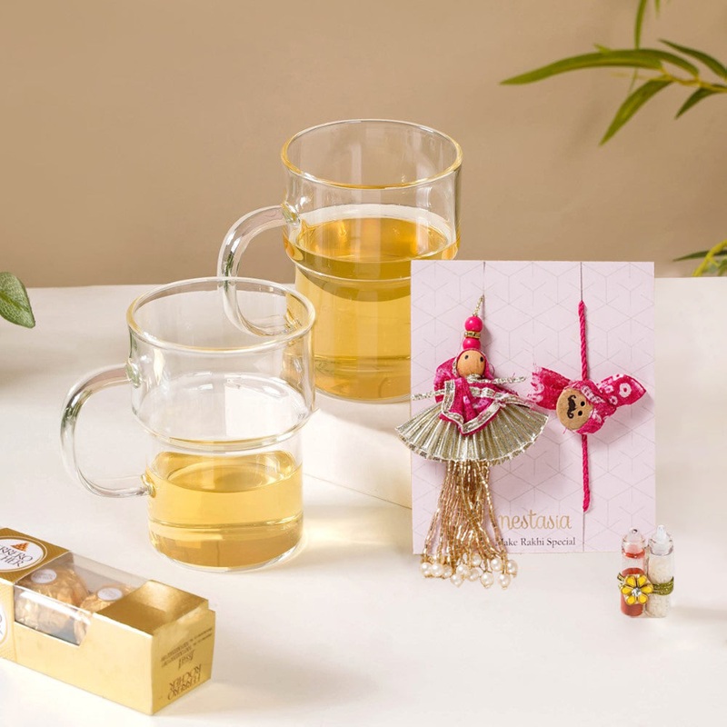 Raksha Bandhan Glass Mugs Hamper For Him & Her Set Of 4