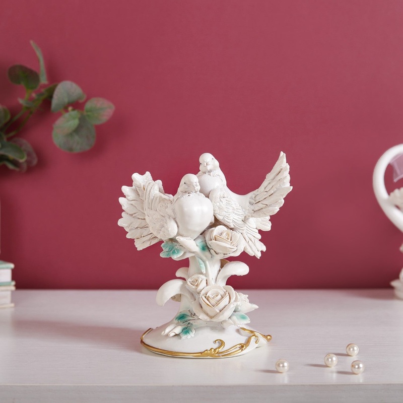 Birds Couple Figurine For Home Decor White