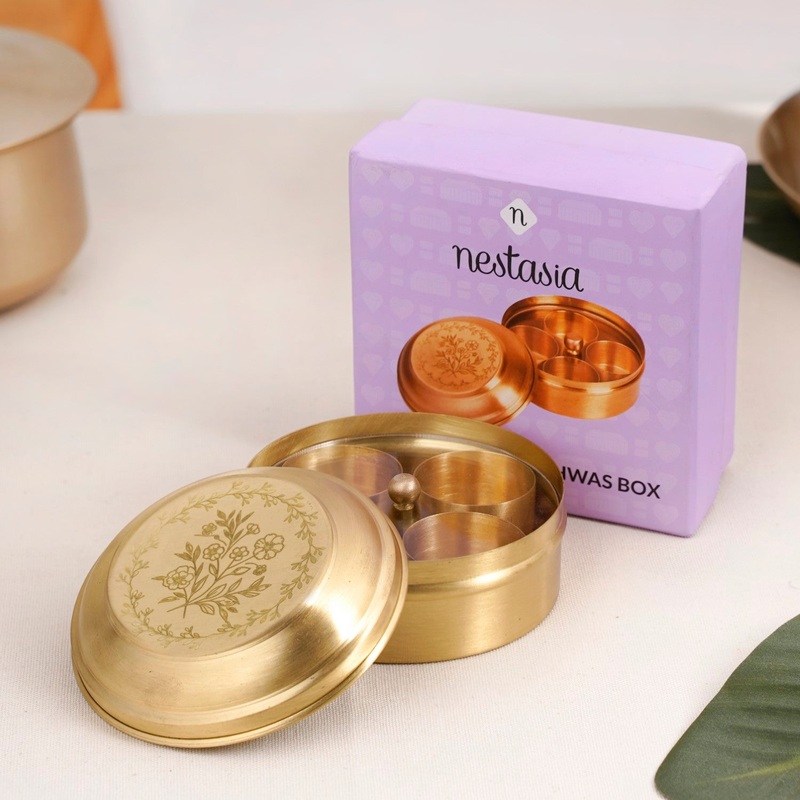 Daisy Brass Mukhwas Storage Box  Vintage Style with Secure Lid
