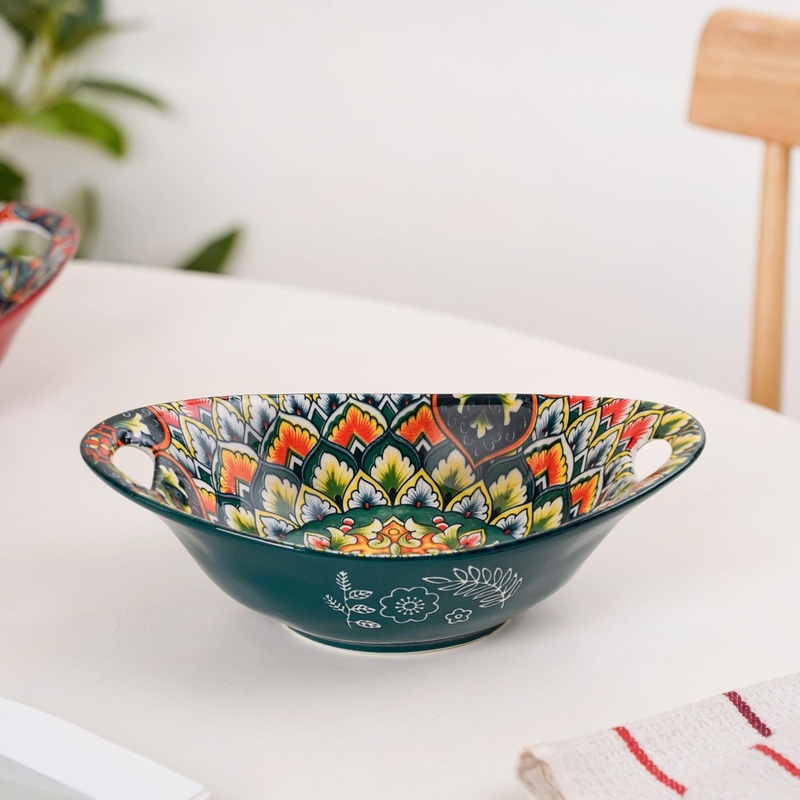 Green Mystic Mandala Long Dish With Handles 400ml
