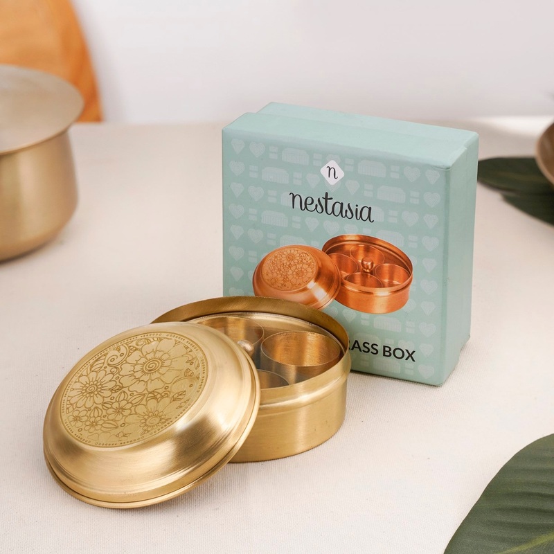 Handcrafted Brass Marigold Mukhwas Box  Spice & Mouth Freshener Holder