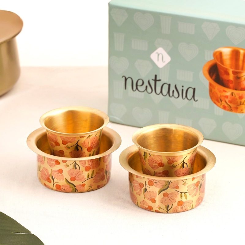 Peach Pure Brass Filter Coffee Dabara Set For 2 With Gift Box