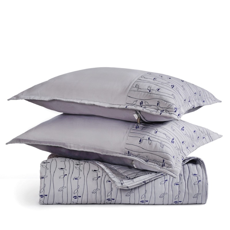 Pure Cotton Quilted King Size Bed Cover Grey